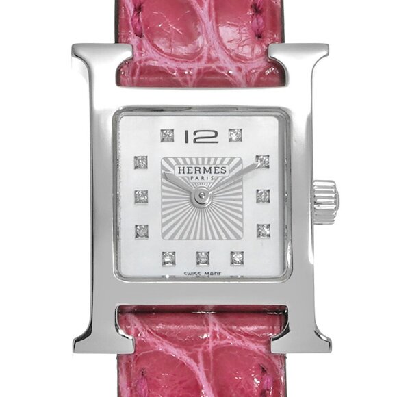 HERMES Ramsis Mini HH1.110 shell/diamond Ladies Watches quartz Used Ginzo - Picture 1 of 5